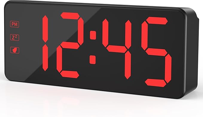 KWANWA Digital Alarm Clock with Backup Battery & 59" UL-Certified Charger - 3-Level Dimmer, Auto Night Mode, 2.4" Bold LED Display, Upgraded Buttons, Clock for Bedroom/Travel/Camping