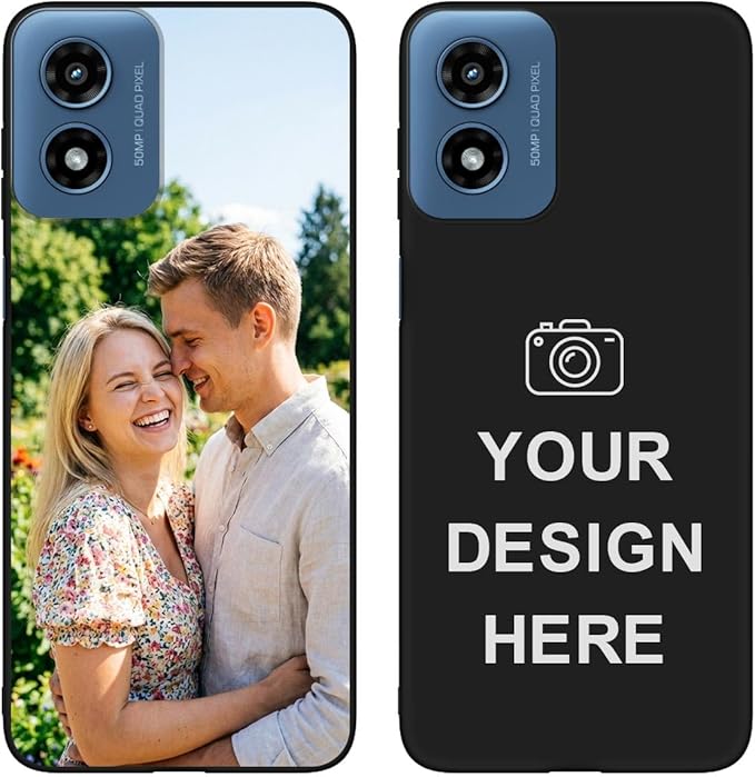 Custom Phone Case for Motorola Moto G Play 2024, Design Your Personalized Photo Logo Name Phone Cover, Slim Soft TPU Lightweight Silicone Black Case, Customized Gift for Birthday Christmas