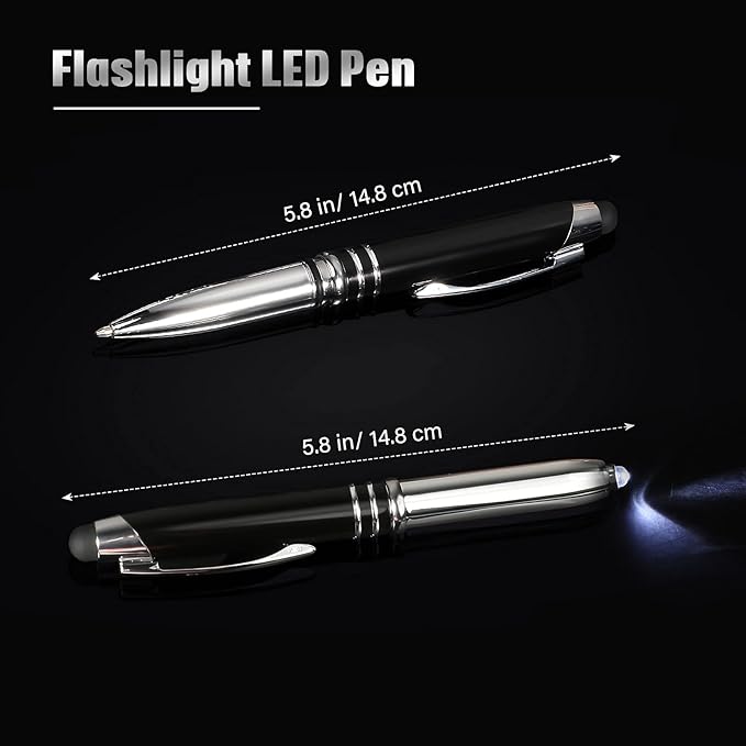 Zonon 15 Pieces 3 in 1 Ballpoint Pen with LED Flashlight and Stylus Tip Multi-Function Capacitive Pen, 1.0 mm Black Ink Metal Ballpoint for Touch Screens Nurse Teacher Gifts(Black)