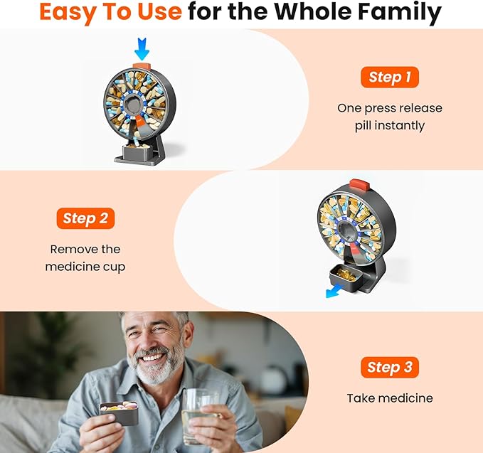 Odaro Large Pill Dispenser Weekly 7-Day AM/PM Wall-Mount or Standing Gray