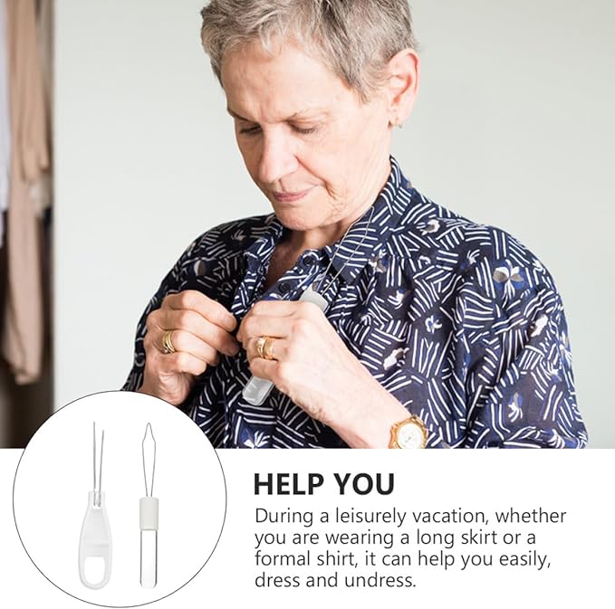 2pcs Button Assist Tool and Zipper Puller Dressing Aid Set, Manual Button Hook and Zipper Pulling Device for Clothes and Coat Buttoning Assistance, Convenient Dressing Helper