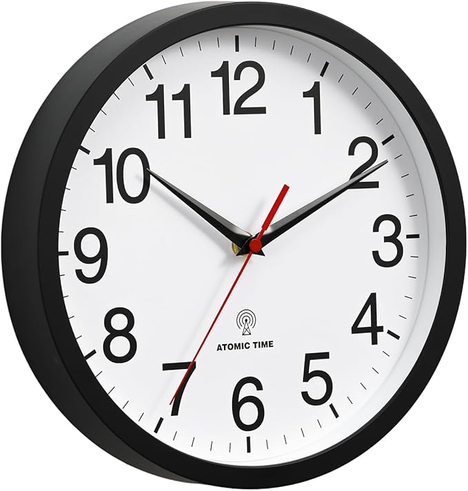 Rohioue Atomic Wall Clock, Modern 10 Inch Battery Operated Wall Clocks, Analog Clock for Living Room, Office, Home, Bedroom, Kitchen, Bathroom(Black)
