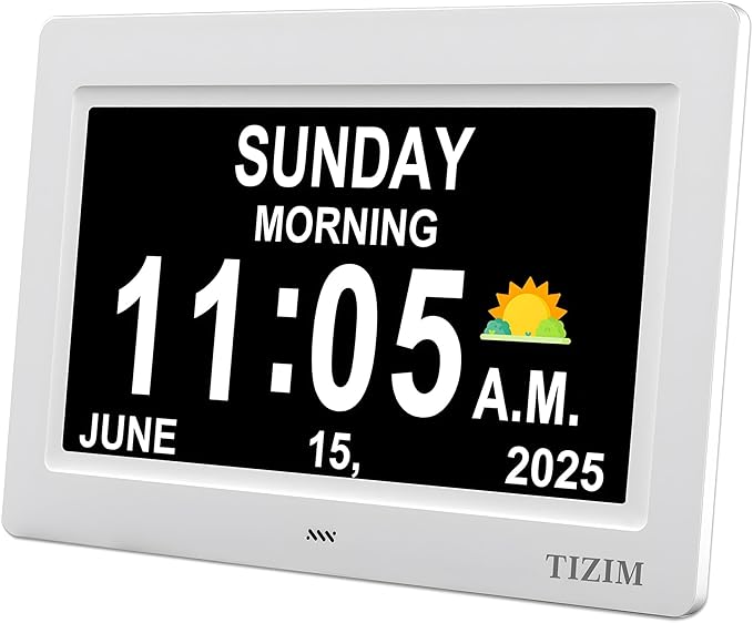 Dementia Clock with Day and Date for Seniors, Digital Clock Large Display Electronic Calendar, 13 Alarms Custom Reminders Clocks for Bedroom Living Room.