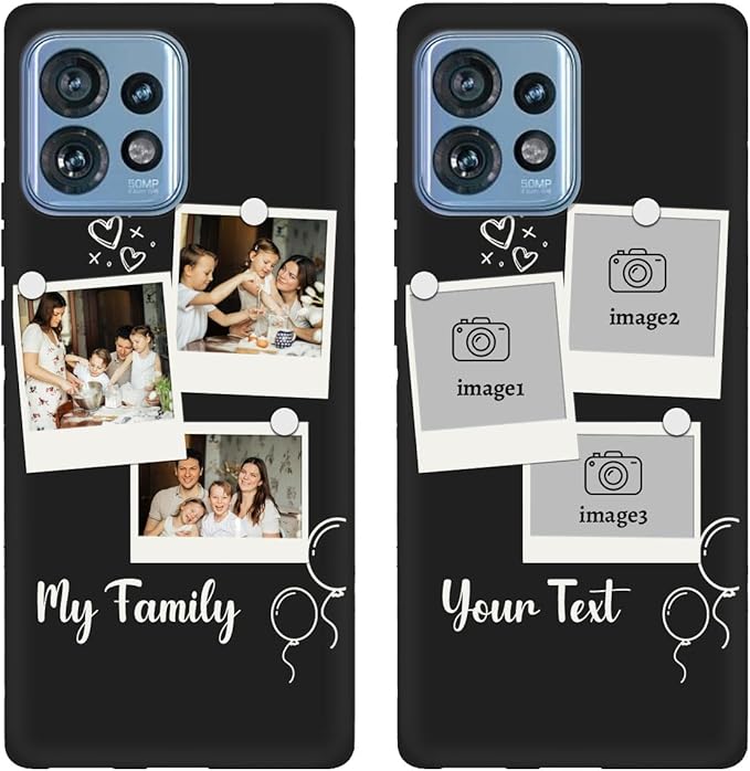 Custom Multi Photos Case for Motorola Moto Edge Plus/Edge+ 2023-6.67 inch, Personalized Gift for Men Women, Customized Collage Text Picture Phone Cover, Soft Rubber Shockproof Protective Case, Black