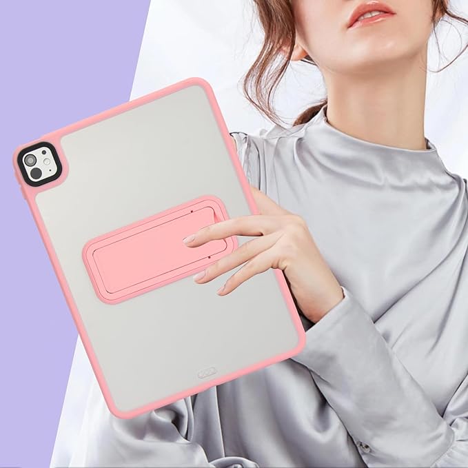 Dteck for iPad Pro 13-inch (M4/M5) 2024/2025 Release Clear Case with Foldable Kickstand, Screen Protector Film, Stylus, Slim Fit Lightweight Protective Thin Transparent Tablet Back Cover Shell, Pink