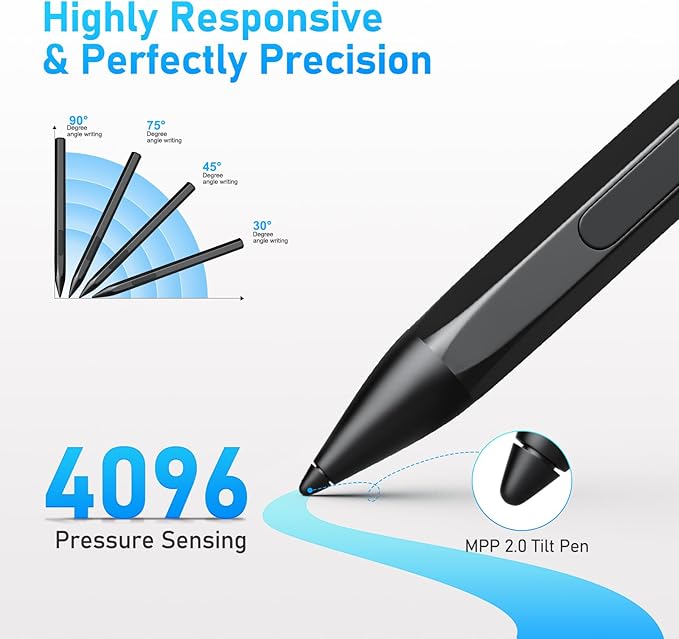 Stylus Pen for HP Envy X360 Pavilion X360 Specter X360 Spectre X2 Envy X2 Rechargeable MPP 2.0 Tilt Active Pen with 4096 Pressure Sensitivity, Palm Rejection, Hexagonal Pen Body Design, Black