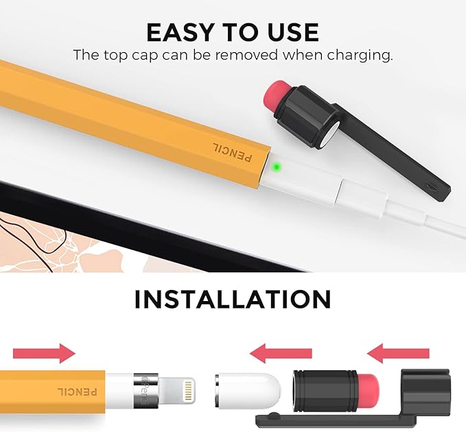 TRONWIN Apple Pencil 1st Generation Case, Silicone Pencil Sleeve Cover Perfect Grip Skin Classic Design with Sturdy Clip Compatible with Apple Pencil 1st gen for ipad (Yellow)