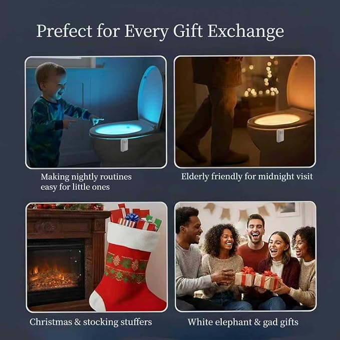 2 Pack Rechargeable Toilet Night Lights with 16-Color Motion Detection - Novelty Bathroom Bowl Light - Cool Funny Birthday Gag Stocking Stuffer Gadget Gifts for Adult Kids Men Father Dad Boys Toddlers