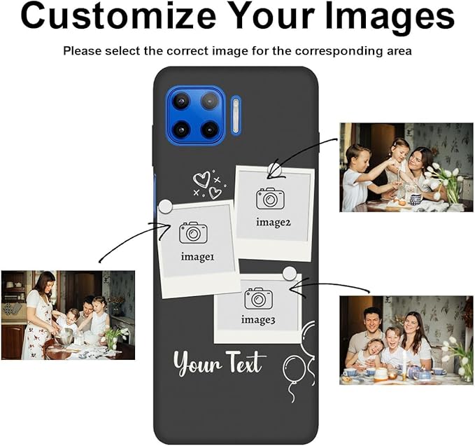 Custom Multi Photos Case for Motorola Moto G 5G Plus - 6.7 inch, Personalized Gift for Men Women, Customized Collage Text Picture Phone Cover, Soft Rubber Shockproof Protective Case, Black