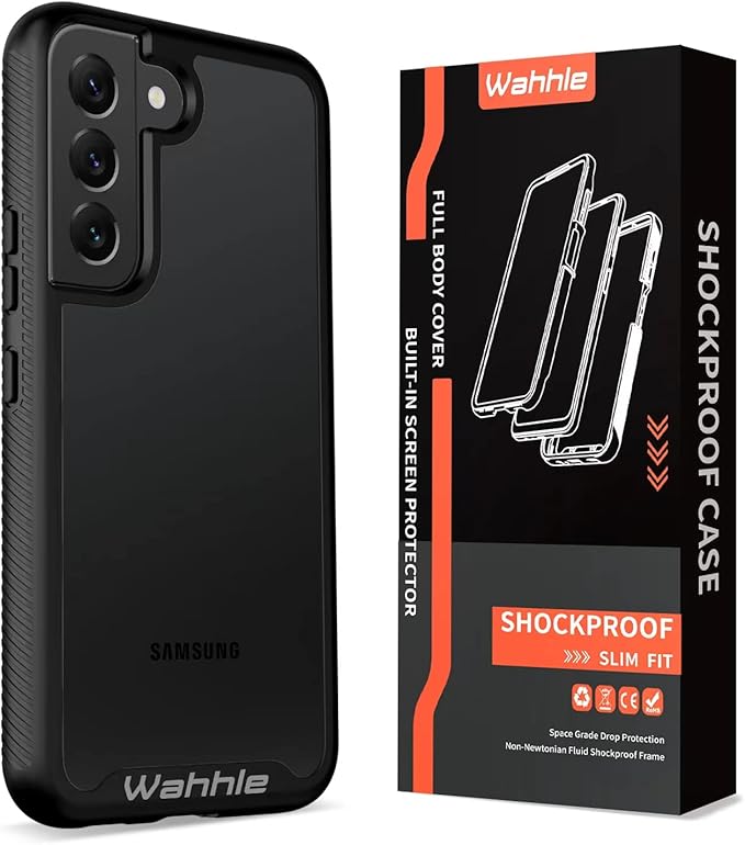 wahhle Compatible with Samsung Galaxy S22+ Plus Case, Built in Screen Protector Full Body Shockproof Slim Fit Bumper Protective Phone Cover for Samsung S22+ Plus 5G-Black/Clear