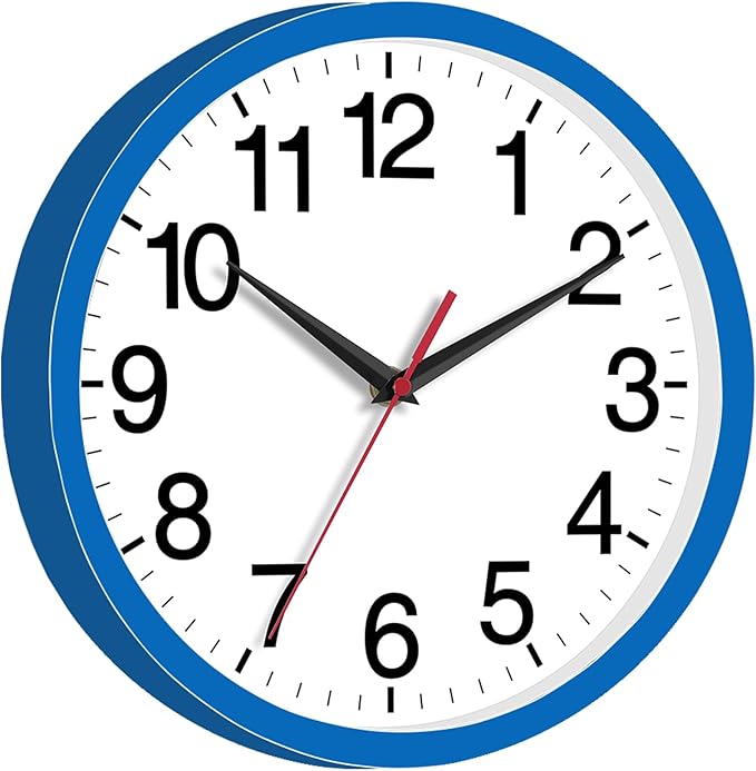 Rohioue Wall Clock Modern 8 Inch Battery Operated Silent Non Ticking Small Analog Clock Decorative for Bedroom Kitchen Bathroom Office Home (Blue)
