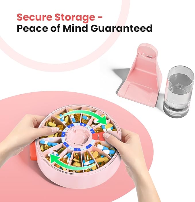 Odaro Large Pill Dispenser Weekly 7-Day AM/PM Wall-Mount or Standing Pink