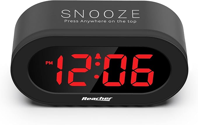 REACHER Small LED Digital Alarm Clock with Simple Operation, Full Range Brightness Dimmer, USB Phone Charger Port, Easy Snooze, Adjustable Alarm Volume, Outlet Powered for Bedrooms Bedside(Black)