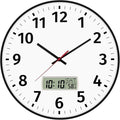 Foxtop 14 Inch Digital Wall Clock with Time, Day of Week and Temperature, Silent Non-Ticking Battery Operated Round Digital and Analog Black Wall Clock for Office Classroom Bedroom Home School