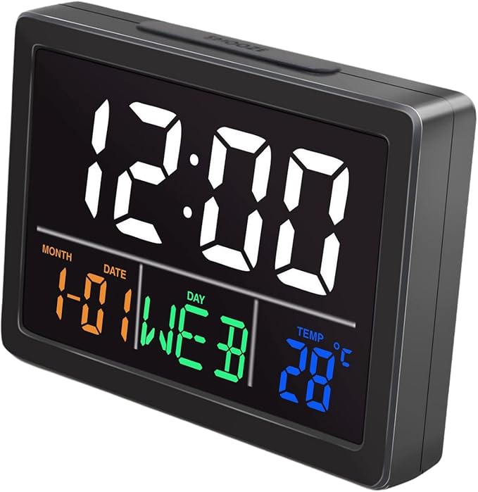 RQG Alarm Clock for Bedrooms, 5.5" Large LED Digital Alarm Clock, Desk Clock for Living Room with Temperature Calendar Snooze, Adjustable Volume, Gift for Heavy Sleepers Students Elderly