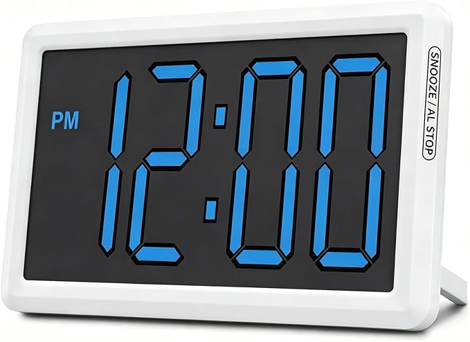 KWANWA Digital Alarm Clock, 3.8-inch Extra Large LED/LCD Digits, Battery or USB Powered, Auto Light Sensor for Day/Night, Wall Clock & Desktop Stand for Seniors, Bedroom, Office, Living Room