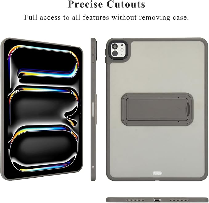Dteck for iPad Pro 13-inch (M4/M5) 2024/2025 Release Clear Case with Foldable Kickstand, Screen Protector Film, Stylus, Slim Fit Lightweight Protective Thin Transparent Tablet Back Cover Shell, Gray