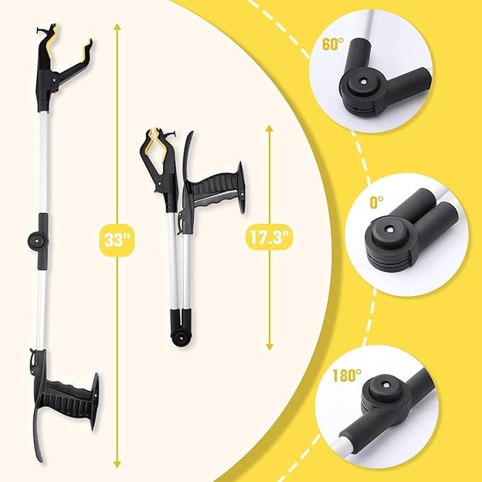 32" Grabber Reacher Tool,2-Pack Foldable Reacher Grabber Pickup Tool with Shoehorn,Trash Picker Upper Grabber,Bend-Free Gifts for Seniors,Extra Long Reaching Assist Tool with Rotating Jaw(Yellow)