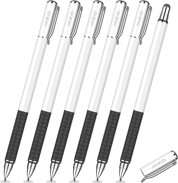MEKO 6 Pcs Stylus Pen for Touchscreen, 2-in-1 High Sensitivity & Precision for Switch, iPad/iPhone/Samsung/Android Phones & Tablets, Skylight & More, All Touch Screen Devices(White)