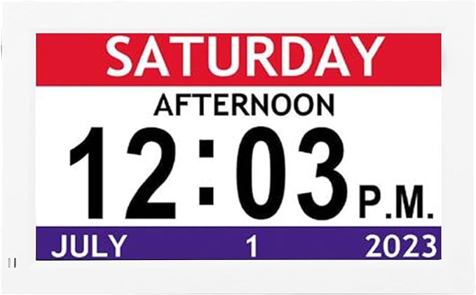 Fabater Large Digital Clock for Seniors, 7 Inch Auto Dimming Digital Calendar with Date and Day of Week 12 Custom Alarms for Dementia Reminders Bedside Clock for Elderly