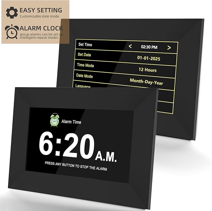 7-inch Digital Alarm Clock with Date and Week -21 Alarms, 20 Reminders, Automatic dimming, 1024 * 600P high-Definition Screen, Multifunctional Alarm Clock.