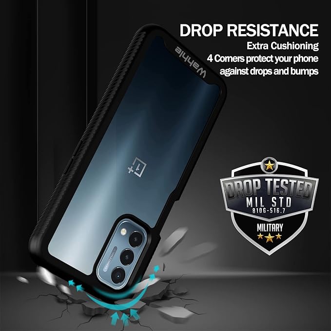 wahhle Oneplus Nord N200 5G Case, Built in Screen Protector Full Body Shockproof Slim Fit Bumper Protective Phone Cover for 1+ Nord N200 5G Men Women-Black/Clear
