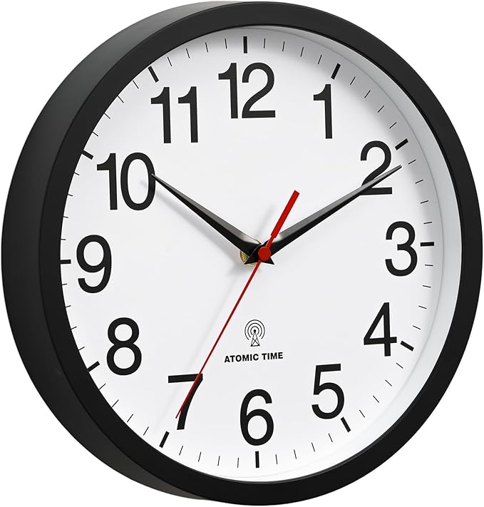 Rohioue Atomic Wall Clock, Modern 12 Inch Battery Operated Wall Clocks, Analog Clock for Living Room, Office, Home, Bedroom, Kitchen, Bathroom(Black)