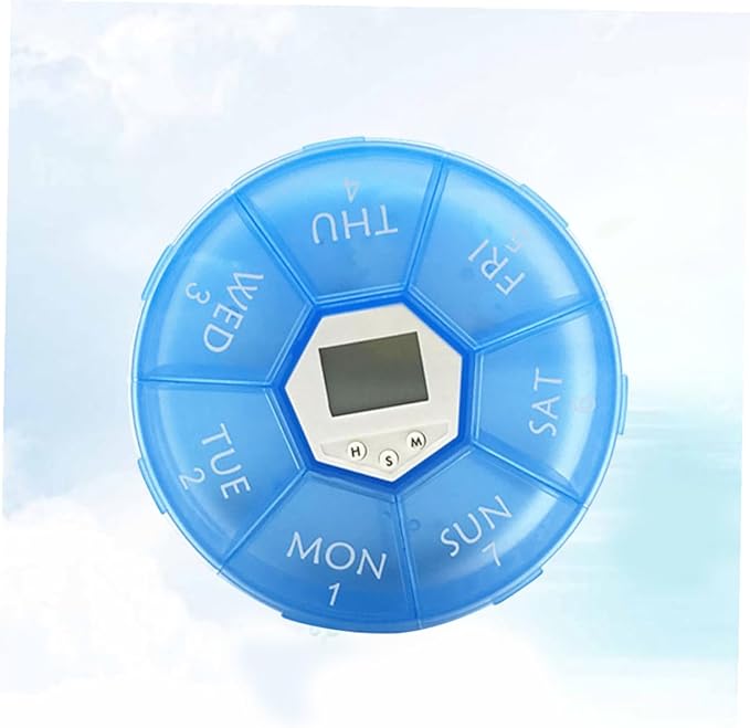 Compartments Electronic Medication Reminder Pill Box with Alarm Clock Portable Weekly Pill Organizer for Patients See-Through Lids and Day Markings Blue English Edition
