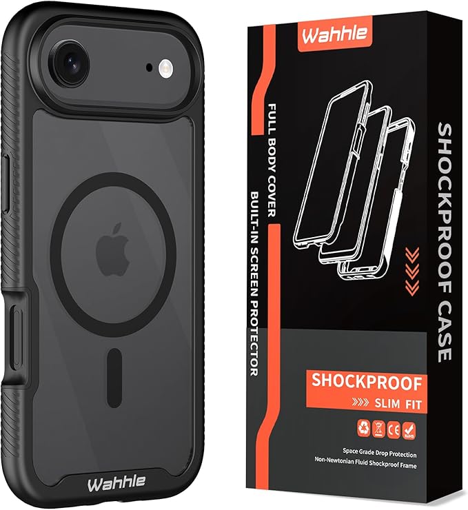 wahhle Case Compatible with iPhone 17 Air, Built in Screen Protector Full Body Shockproof Slim Fit Bumper Protective Phone Cover Men Women 6.5“-Black/Clear