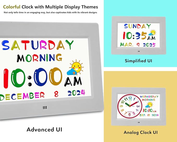 MASSII Digital Teaching Clock Talking Time, 24 Alarms Custom Reminders, Checklist to-Do List, Auto DST & Calendar Display, Sleep Trainer, Easy to Use for Kids Birthday Gift- White with Remote