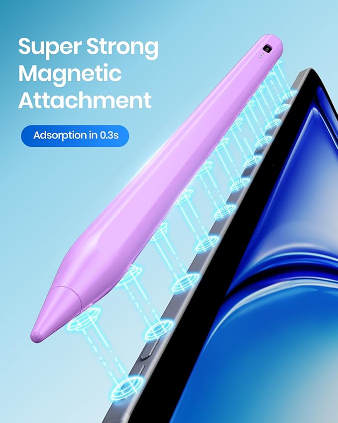 Hastraith Stylus Pen for iPad(2018-2025)-2X Faster Charge with Tilt Sensitivity & Palm Rejection for iPad 11/10/9/8/7/6th Gen, Air 7/6/5/4/3/M3/M2, Pro 13"/12.9"/11"/M4, Mini 7/6/5th, Purple