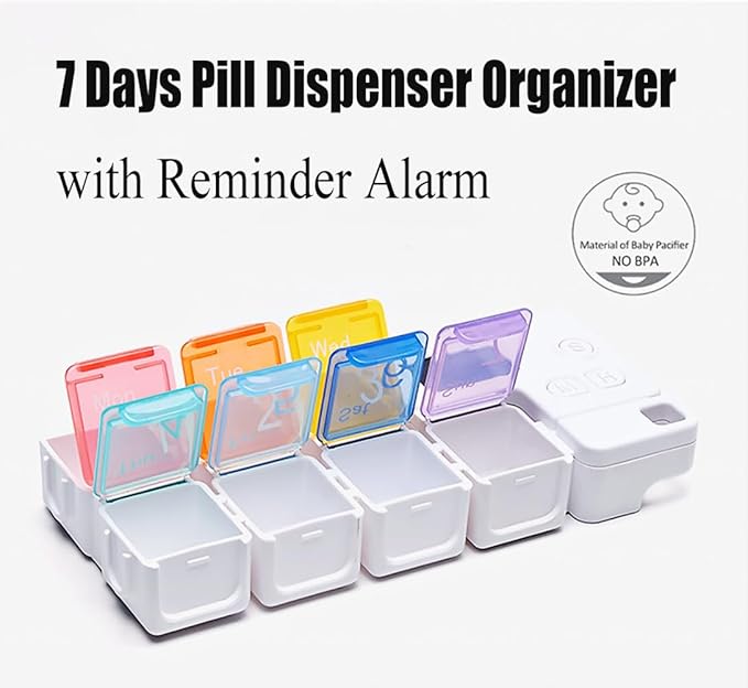 7 Days Pill Dispenser Organizer with Reminder Alarm,Daily Medicine Dispenser,Portable Weekly Pill Box,Travel Vitamins Fish Oils Small Supplements Medicine Box Case (Pink)