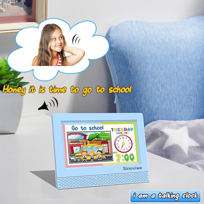 Digital Alarm Clock with 7'' HD Screen, Calendar Function,It is Perfect for Kids Aged 3-18 Years Old with Remote Control and Custom Reminder Function for Birthdays