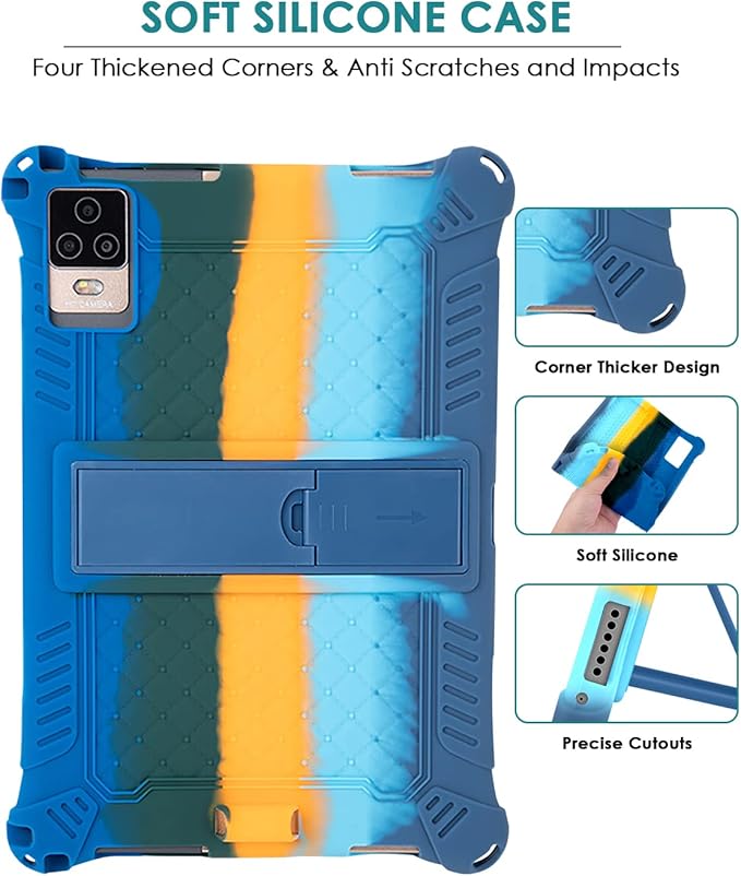 DETUOSI Silicone Case for Okaysea 10.1 inch Tablet with Stylus Pen & Shoulder Strap, Multi-Angle Stand Case, Soft Lightweight Cover for QunyiCO 10.1, Moderness MB1001 10.1, Dazzling Dark Blue