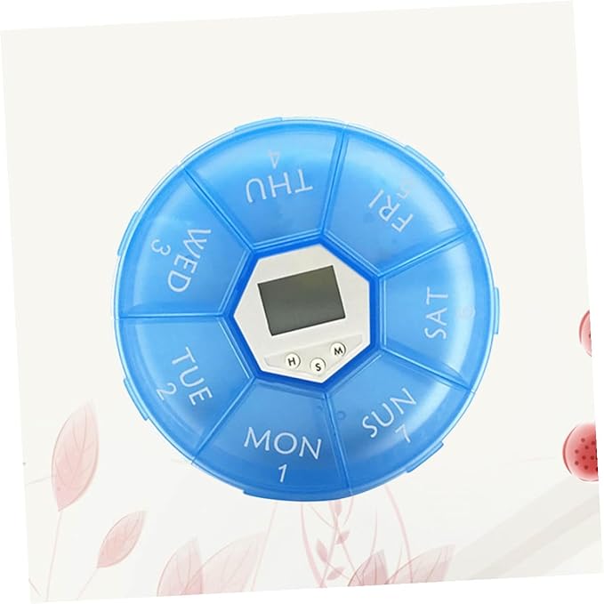 Compartments Electronic Medication Reminder Pill Box with Alarm Clock Portable Weekly Pill Organizer for Patients See-Through Lids and Day Markings Blue English Edition