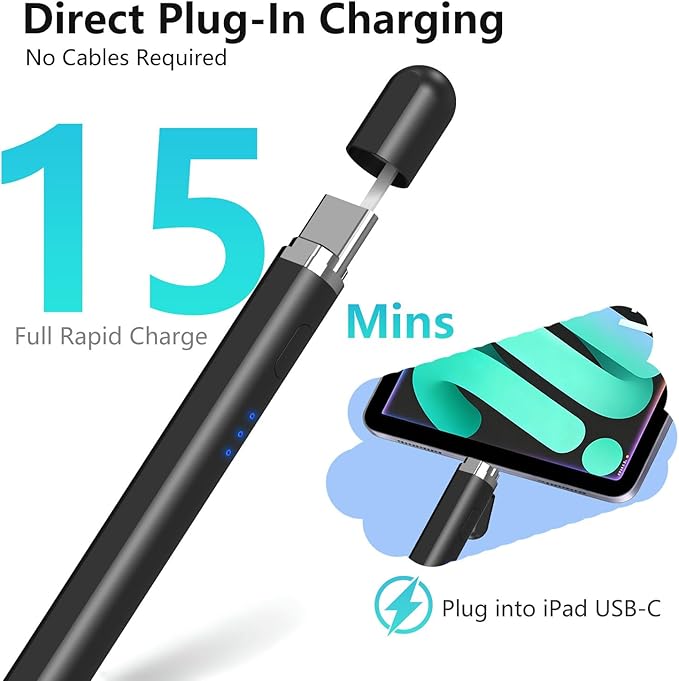 iPad Pencil 1st Generation for iPad, Stylus Pen for Pencil 2nd Generation with Magnetic Charging Tilt Sensitivity& Palm Rejection, Pencil for iPad Pro 11/12.9/13, Air, Mini Black