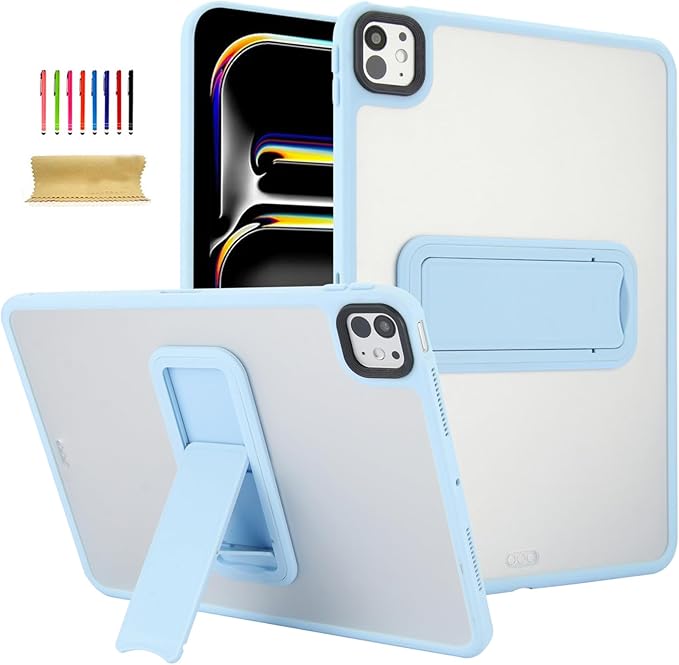 Dteck for iPad Pro 11-inch (M4/M5) 2024/2025 Release Thin Clear Case with Foldable Kickstand, Slim Fit and Lightweight, Scratch Resistant Protective Simple Transparent Tablet Back Cover Shell, Blue