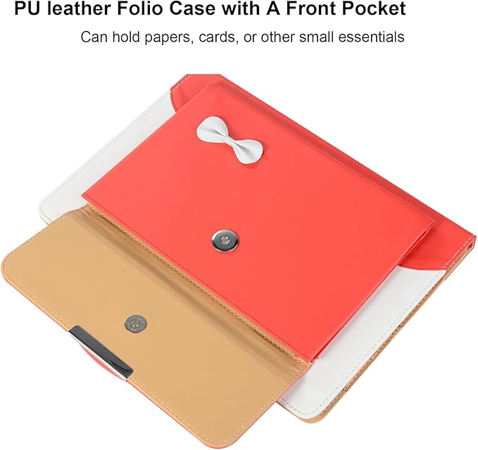 Dteck for iPad mini (A17 Pro/6th Generation) 8.3" Folio Case with Handle/Front Pocket, Auto Sleep Wake/Adjustable Stand Angles, Lightweight PU Leather Cover with Stylus/Screen Protector Film, Red