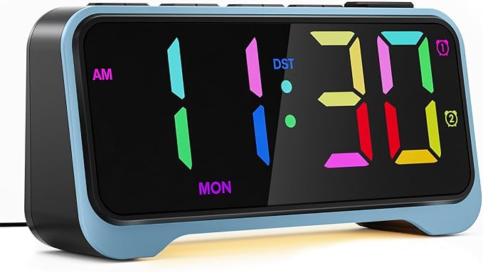 PPLEE RGB Digital Alarm Clock for Bedrooms, 6.5" Large LED Display with Dimmer, Loud Alarm for Heavy Sleepers, Dual Alarms with Weekday/Weekend Mode, USB & Type-C Charging, Plug-In with Battery Backup