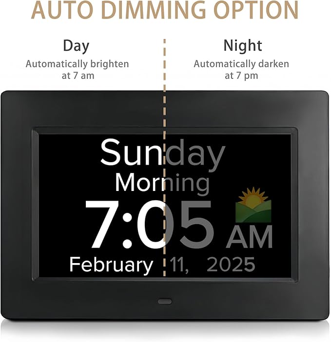 Digital Alarm Clock with Date and Day of the Week for Dementia Seniors, Multiple Alarm Types Sets,Voice Announcement Time, Auto DST, Gifts for Elderly People with Dementia & Alzheimers