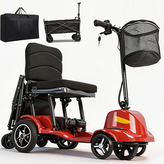 30mile Mobility Scooter for Adults with Travel Bag,33lb Magnesium Ultra Lightweight Folding Power Mobility Scooter for Senior,All Terrain Motorized Scooter,Airline Approved,Two Battery (Two Battery)