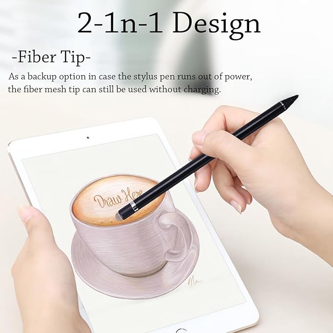Stylus Pen for iPad, DOGAIN iPad Pencil for Touchscreen with Dual Touch Function, Active Digital Fine Point Pad Pen Compatible with Pad/Pro/Air/Mini/iPhone/Samsung//iOS/Android and More - Black