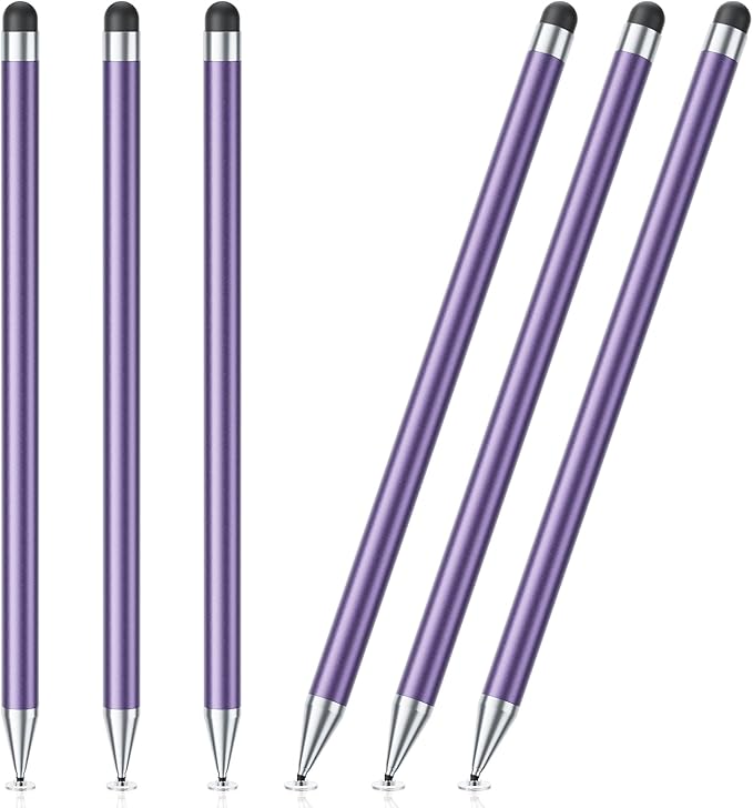 Stylus Pen for Touchscreen, 6 PCS Stylus 2-in-1 High Precision and Sensitivity, Suitable for iPad/iPhone/Samsung/Android Smartphone and Tablets, Compatible with Capacitive Touch Screen (Purple)