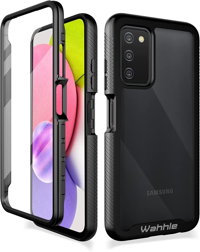wahhle Compatible with Samsung Galaxy A03S Case, Built in Screen Protector Full Body Shockproof Slim Fit Bumper Protective Phone Cover for Samsung A03S 6.5 Inch Men Women-Black/Clear