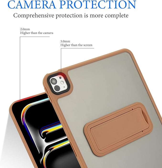 Dteck for iPad Pro 13-inch (M4/M5) 2024/2025 Release Clear Case with Foldable Kickstand, Screen Protector Film, Stylus, Slim Fit Lightweight Protective Thin Transparent Tablet Back Cover Shell, Brown