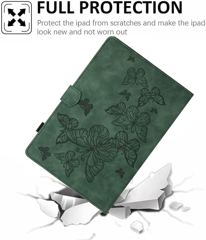Dteck for Galaxy Tab S6 Lite (10.4") Tablet Case 2024/2022/2020 (SM-P620/P610), PU Leather Slim Folio Case with Auto Sleep Wake/Adjustable Stand, Lightweight Cute Butterfly Cover with Stylus (Green)
