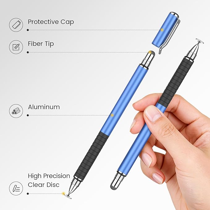 MEKO 6 Pcs Stylus Pen for Touchscreen, 2-in-1 High Sensitivity & Precision for Switch, iPad/iPhone/Samsung/Android Phones & Tablets, Skylight & More, All Touch Screen Devicess (Blue)