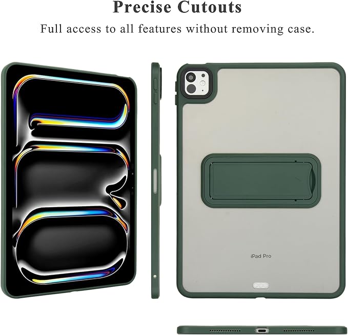 Dteck for iPad Pro 11-inch (M4/M5) 2024/2025 Release Thin Clear Case with Foldable Kickstand, Slim Fit and Lightweight, Scratch Resistant Protective Simple Transparent Tablet Back Cover Shell, Green