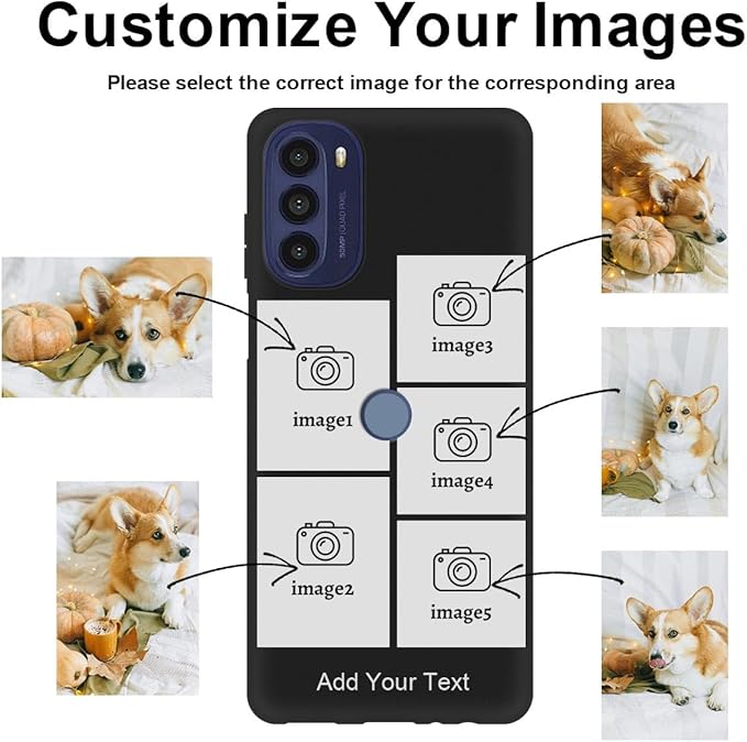 Personalized Picture Case for Motorola Moto G 5G 2022 Customized Name Initials Phone Cover, Custom Multi-Picture Collage Shock-Resistant Soft Protective TPU Case, Gifts for Mother's Day, Black