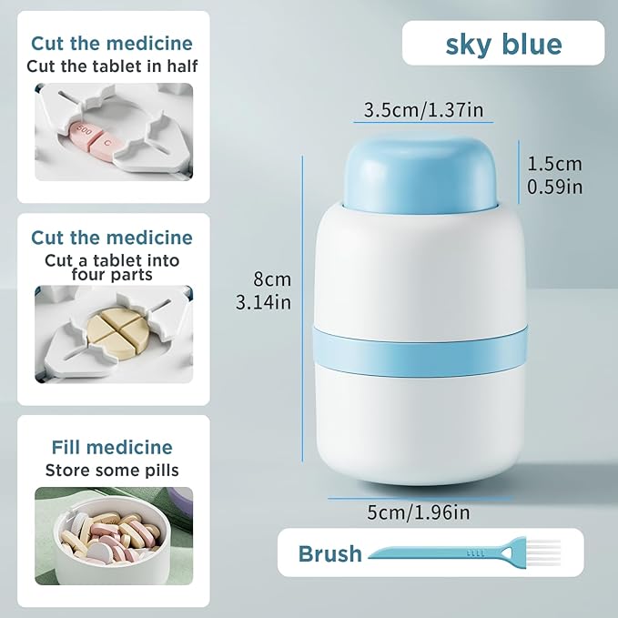 Pill Cutter - Pill Splitter for Small Pills with Stainless Steel Blade in one Third/Fourth, Suitable for Cuting Vitamins, Tablets (1/4Blue + 1/3Grey)